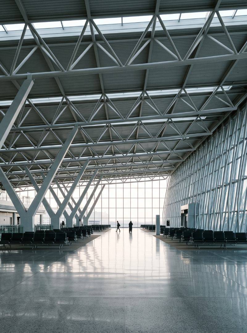 Steel-framed airport terminal concourse